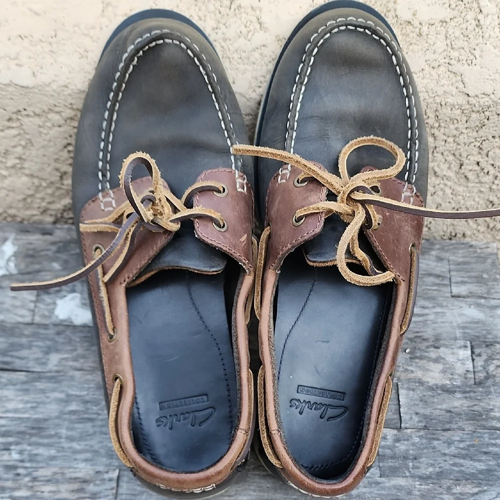 Clarks Boat Shoes with Moccasin Stitching Brown And Grey Size 9